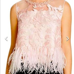 Elie Tahari feather trim blouse